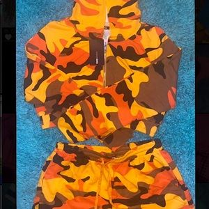 Orange Camouflage Crop Set